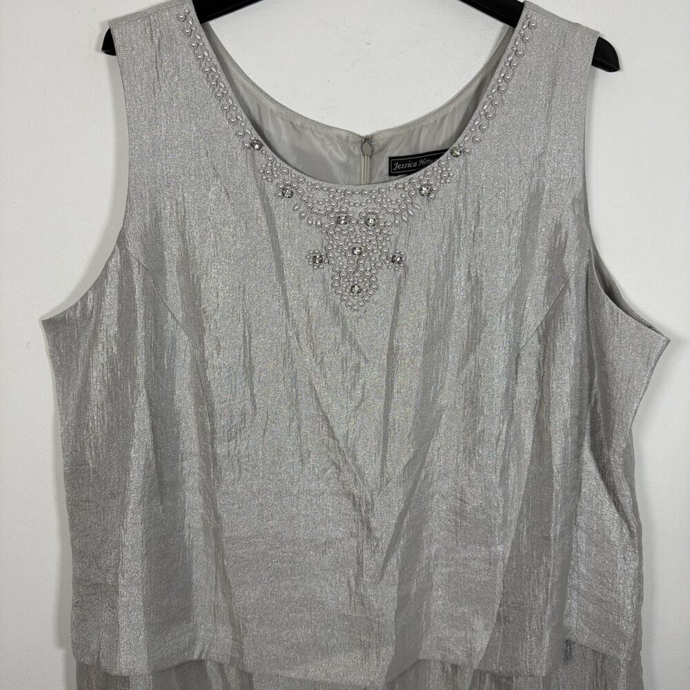 Jessica Howard Plus Size 24W Rayon Silver Dress Rhinestone‎ Wedding Formal Fancy